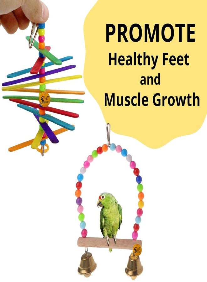 Sage Square Wooden Bird Toys Combo | Swing, Hanging Cage Toy | for Budgie, Cockatiel, Parakeet, Conure, Macaw, Parrot (Combo 23) - Image 4